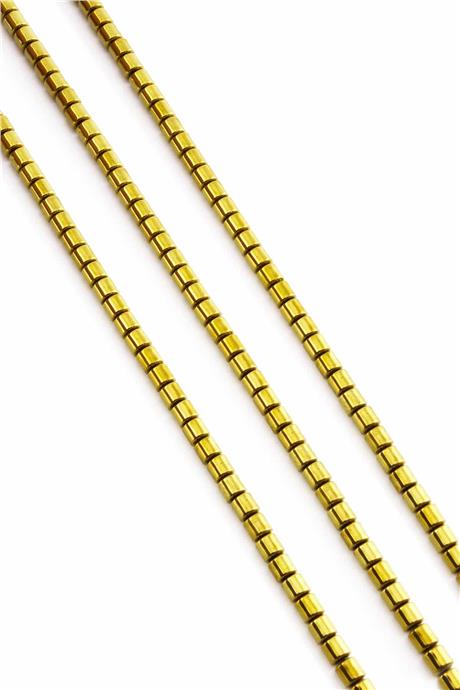 Hematite Natural Stone Shiny Gold Cylinder Cut 4mm String Of Beads