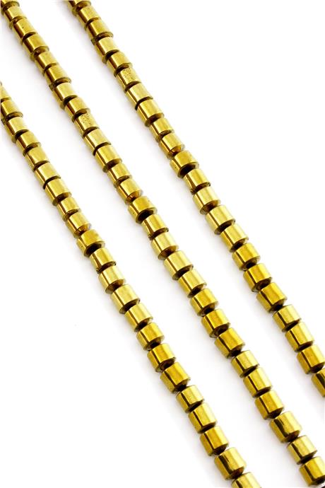 Hematite Natural Stone Shiny Gold Cylinder Cut 6x6mm String Of Beads