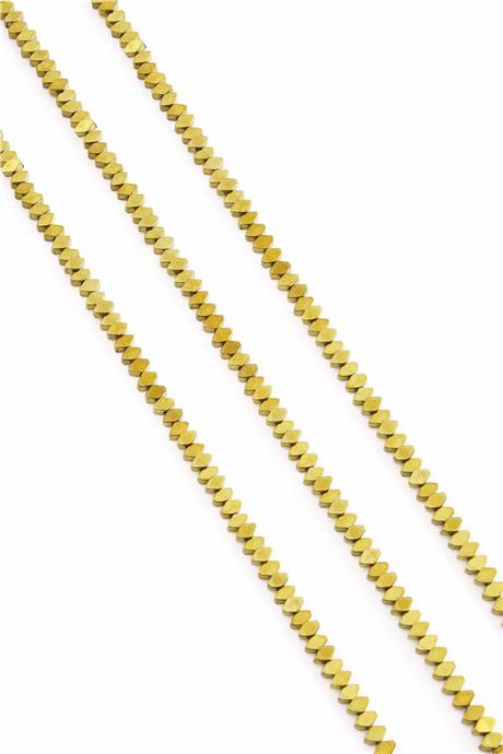 Hematite Natural Stone Shiny Gold Flat Horizontal Square 3x4mm String Of Beads
