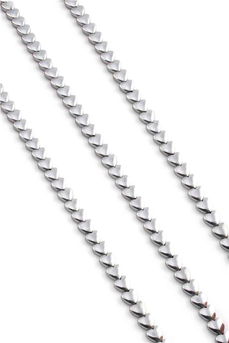 Hematit Taşı Kalp Kesim Parlak Gümüş 6mm Doğal Taş Dizi
