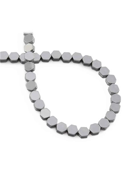 Hematite Natural Stone Shiny Cylinder Hexagon Cut 5x5mm String Of Beads
