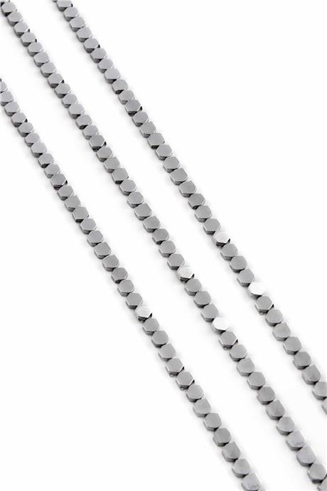 Hematite Natural Stone Shiny Cylinder Hexagon Cut 3x3mm String Of Beads