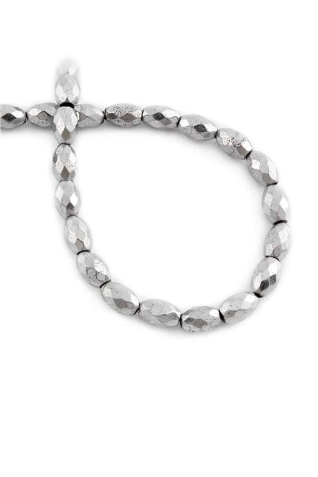 Hematite Natural Stone Shiny Cylinder Barley Facet Cut 5x8mm String Of Beads