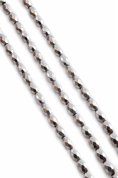 Hematite Natural Stone Shiny Cylinder Barley Facet Cut 5x8mm String Of Beads