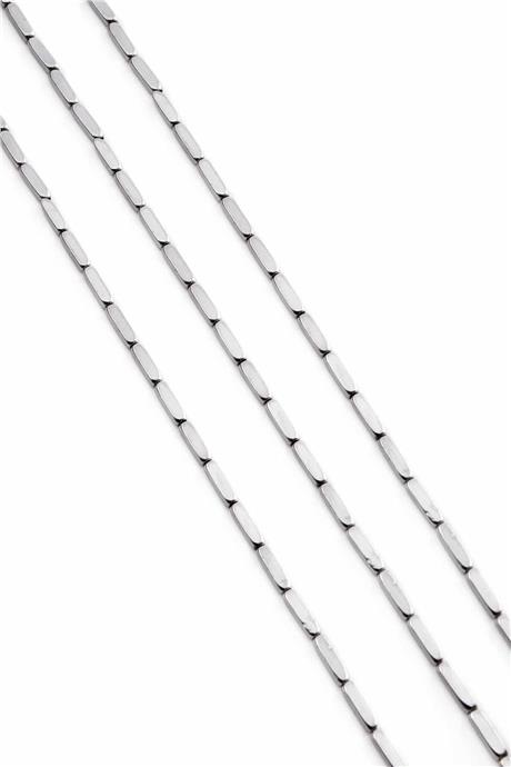 Hematit Doğal Taş Parlak Gümüş Bombeli Dikdörtgen Kesim 2x8mm Dizi [AA]
