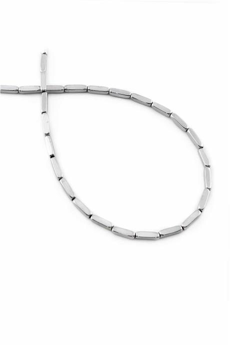 Hematit Doğal Taş Parlak Gümüş Bombeli Dikdörtgen Kesim 2x8mm Dizi [AA]