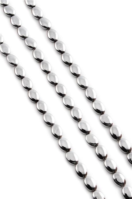 Hematite Natural Stone Shiny Cylinder Dished Oval Cut 6x8mm String Of Beads