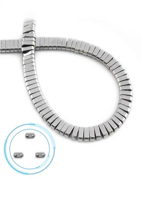 Hematite Natural Stone Shiny Cylinder Double Hole 6x2mm String Of Beads