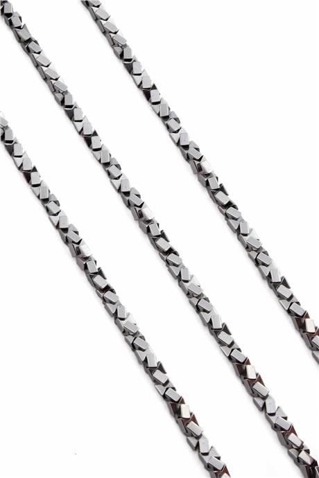 Hematite Natural Stone Shiny Cylinder Bow Cut 4x4mm String Of Beads