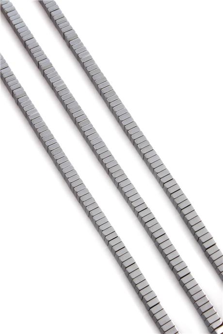 Hematite Natural Stone Shiny Cylinder Square Dore Cut 4x2mm String Of Beads