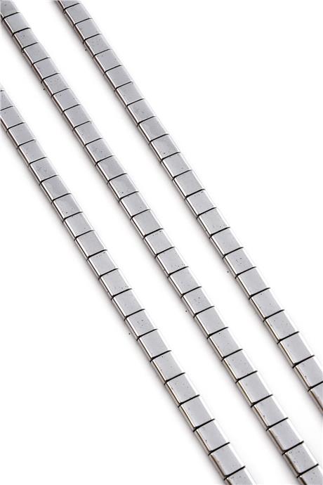 Hematite Natural Stone Shiny Cylinder Square Cut Double Hole 6x6mm String Of Beads