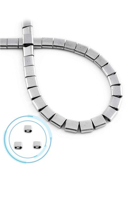 Hematite Natural Stone Shiny Cylinder Square Cut Double Hole 6x6mm String Of Beads