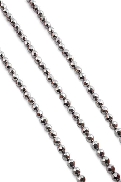 Hematite Natural Stone Shiny Cylinder Globe Facet Cut 6mm String Of Beads