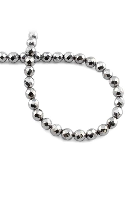 Hematite Natural Stone Shiny Cylinder Globe Facet Cut 6mm String Of Beads
