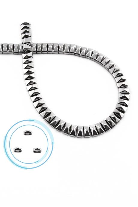 Hematite Natural Stone Shiny Cylinder Pyramid Cut Double Hole 6x3mm String Of Beads