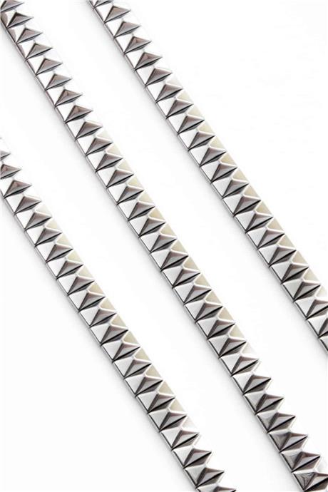 Hematit Taşı Piramit Kesim Parlak Gümüş 8x5mm Doğal Taş Dizi