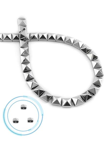 Hematite Natural Stone Shiny Cylinder Pyramid Square Cut Double Hole 6x6mm String Of Beads