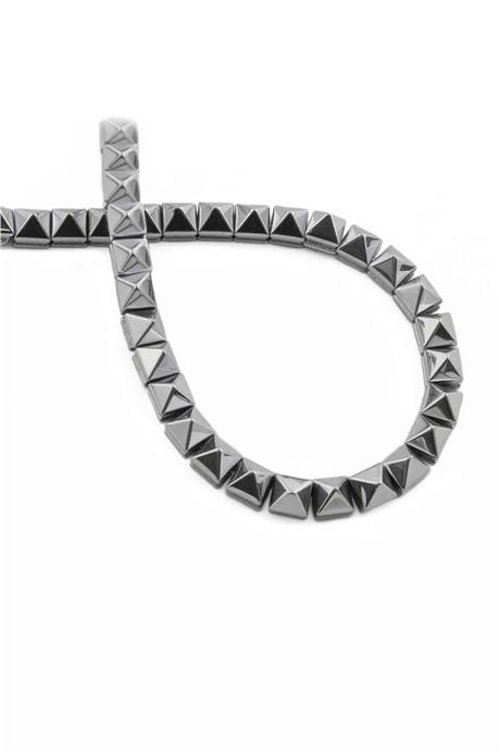Hematit Taşı Kanallı Kesim Parlak Gümüş 6x6mm Doğal Taş Dizi