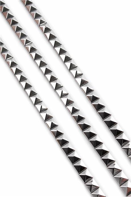 Hematite Natural Stone Shiny Cylinder Pyramid Square Cut Double Hole 6x6mm String Of Beads
