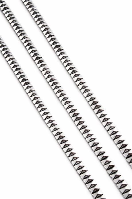 Hematite Natural Stone Shiny Cylinder Pyramid Cut Double Hole 6x3mm String Of Beads