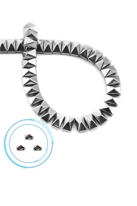Hematit Taşı Piramit Kesim Parlak Gümüş 8x5mm Doğal Taş Dizi