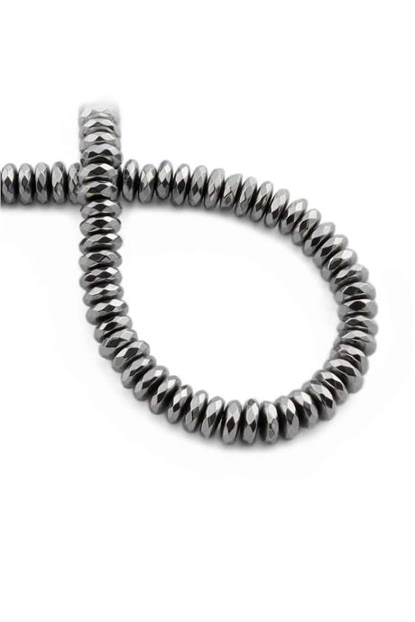 Hematit Doğal Taş Parlak Gümüş Fasetli Rondela Kesim 8x3mm Dizi