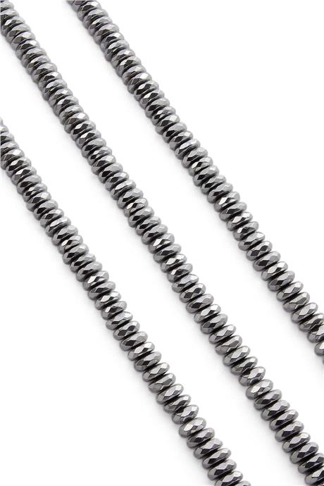 Hematit Doğal Taş Parlak Gümüş Fasetli Rondela Kesim 8x3mm Dizi