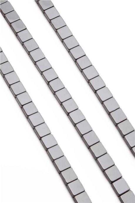 Hematite Natural Stone Shiny Cylinder Flat Square Cut 8x8mm String Of Beads