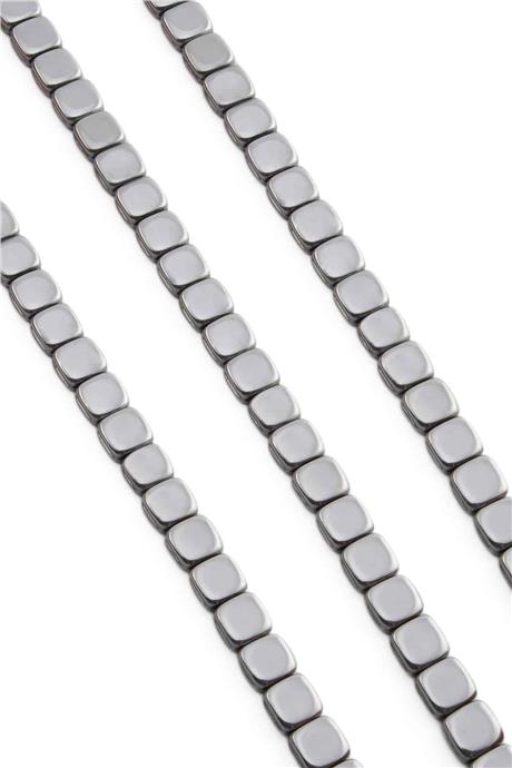 Hematite Natural Stone Shiny Cylinder Flat Square Cut 8x8mm String Of Beads