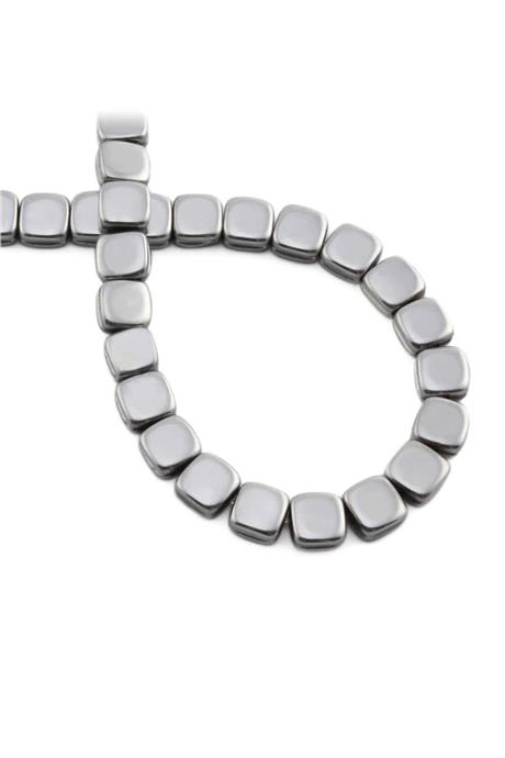 Hematite Natural Stone Shiny Cylinder Flat Square Cut 8x8mm String Of Beads