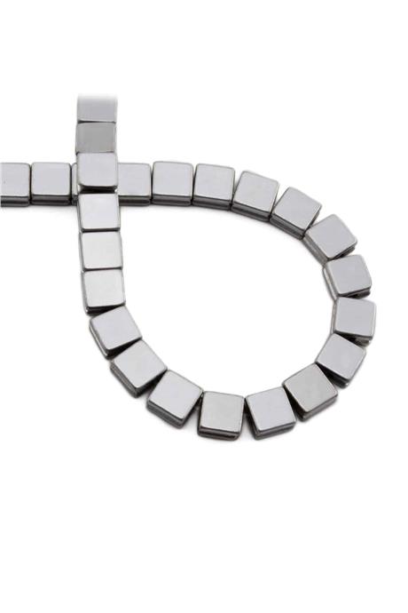 Hematite Natural Stone Shiny Cylinder Flat Square Cut 8x8mm String Of Beads
