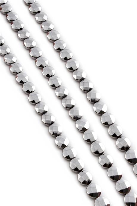 Hematit Taşı Daire Kesim Parlak Gümüş 8mm Doğal Taş Dizi
