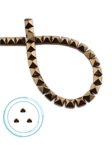 Hematite Natural Stone Shiny Brown Pyramid Square Cut Double Hole 6x6mm String Of Beads