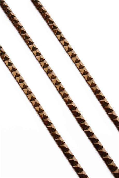 Hematite Natural Stone Shiny Brown Pyramid Square Cut Double Hole 6x6mm String Of Beads