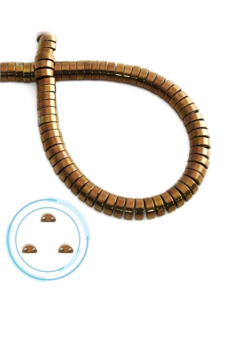 Hematite Natural Stone Shiny Brown Dished Cut Double Hole 6x2mm String Of Beads