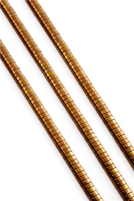 Hematite Natural Stone Shiny Brown Dished Cut Double Hole 6x2mm String Of Beads