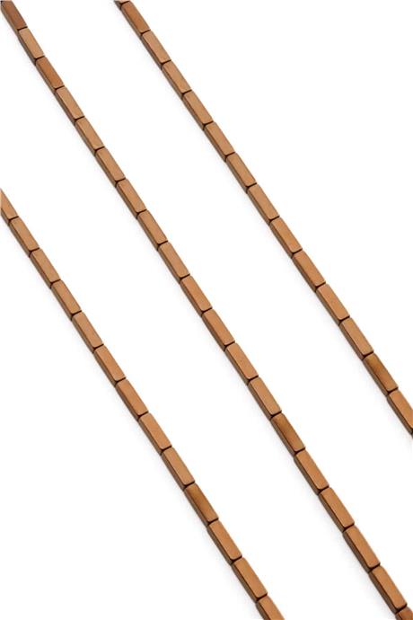 Hematite Natural Stone Shiny Brown Rectangular Cut 3x9mm String Of Beads