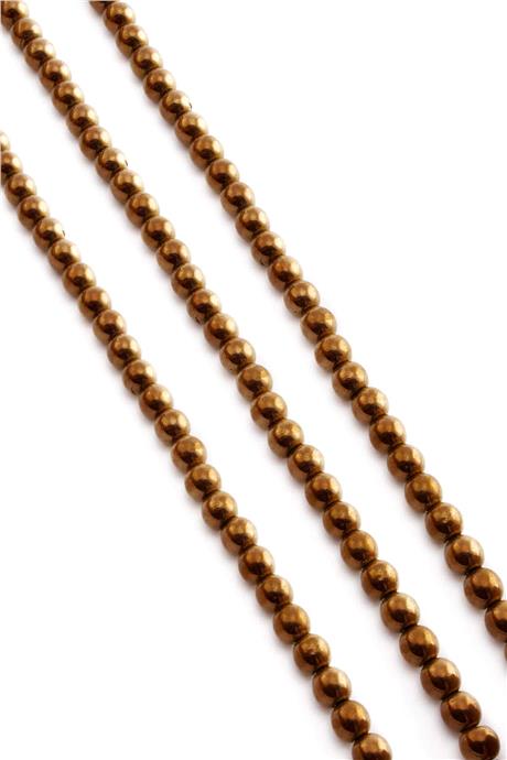Hematite Natural Stone Shiny Brown Globe Cut 6mm String Of Beads