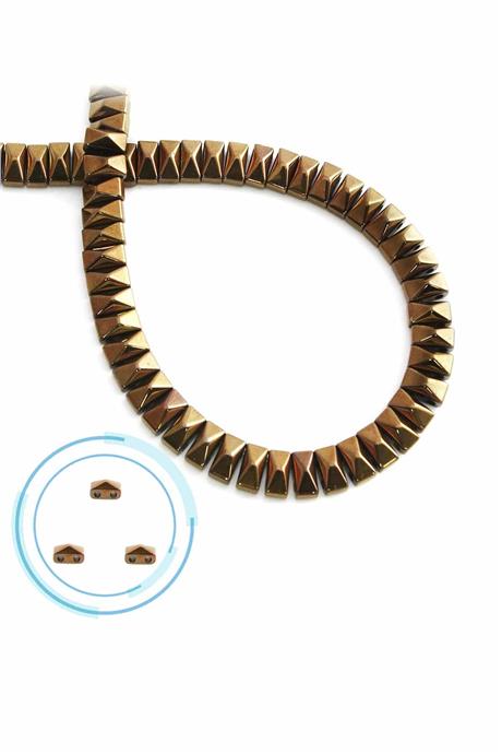 Hematite Natural Stone Shiny Brown Pyramid Cut Double Hole 6x3mm String Of Beads