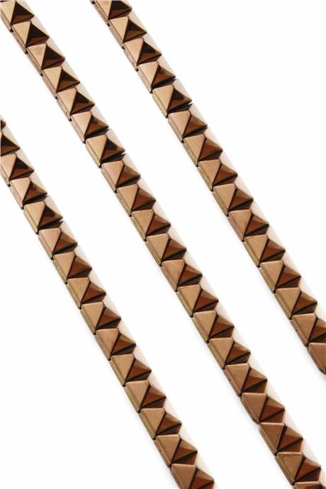 Hematite Natural Stone Shiny Brown Pyramid Cut 8x8mm String Of Beads