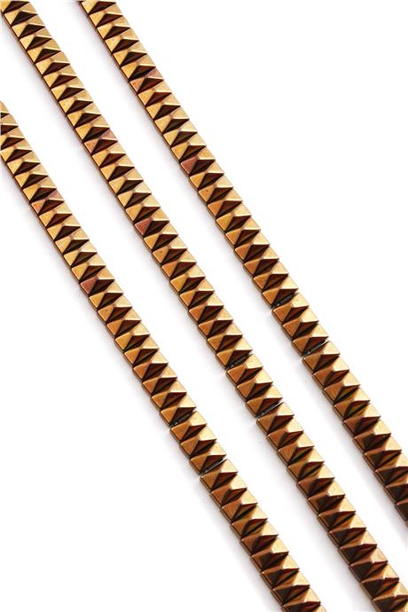 Hematite Natural Stone Shiny Brown Pyramid Cut Double Hole 6x3mm String Of Beads
