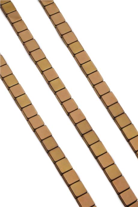 Hematite Natural Stone Shiny Brown Flat Square Cut 8x8mm String Of Beads