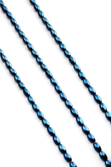 Hematite Natural Stone Shiny Blue Barley Cut 5x8mm String Of Beads