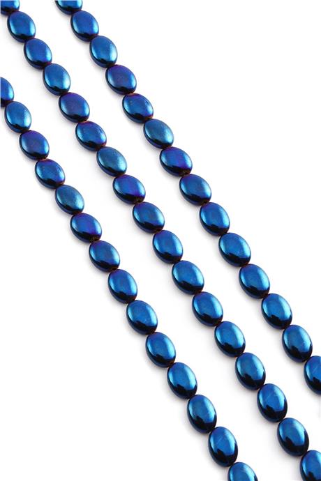 Hematit Taşı Bombeli Kesim Parlak Mavi 6x8mm Doğal Taş Dizi