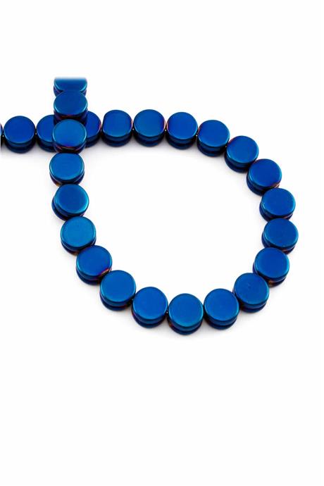 Hematite Natural Stone Shiny Blue Circle Cut 8mm String Of Beads