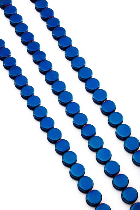 Hematite Natural Stone Shiny Blue Circle Cut 8mm String Of Beads