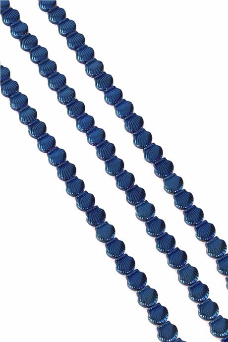 Hematit Taşı Deniz Kabuğu Kesim Parlak Mavi 8x8mm Doğal Taş Dizi