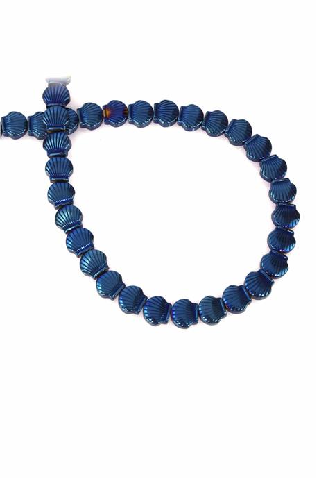 Hematit Taşı Deniz Kabuğu Kesim Parlak Mavi 8x8mm Doğal Taş Dizi