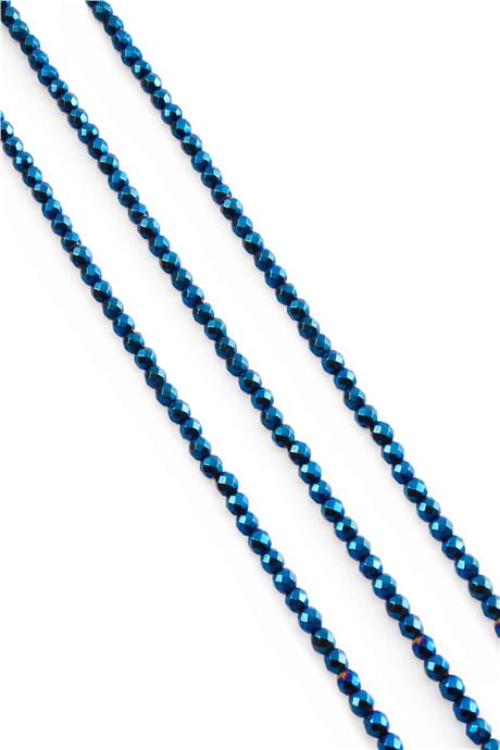 Hematite Natural Stone Shiny Blue Facet Cut 4mm String Of Beads