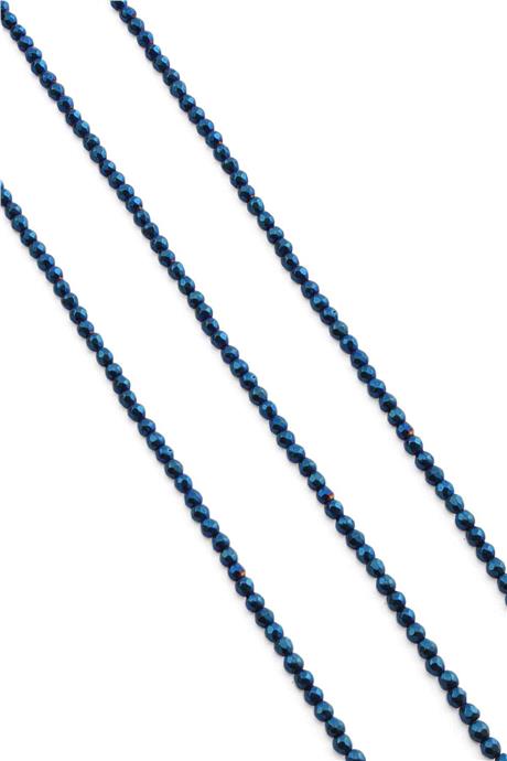 Hematite Natural Stone Shiny Blue Facet Cut 3mm String Of Beads